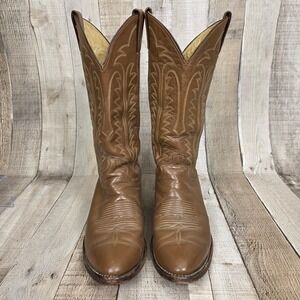 Justin Men's Cognac Brown Leather Cowboy Boots Size 8.5 D Western Style #J7857